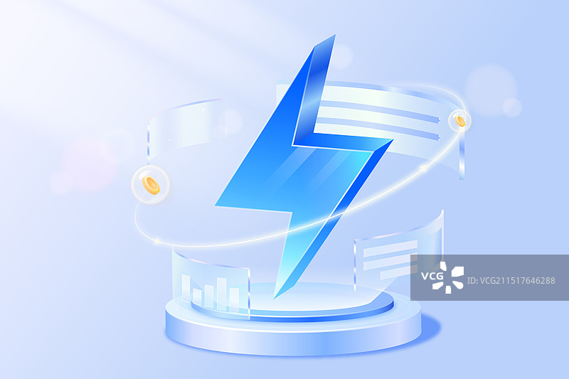 蓝色的闪电3d矢量插图图片素材