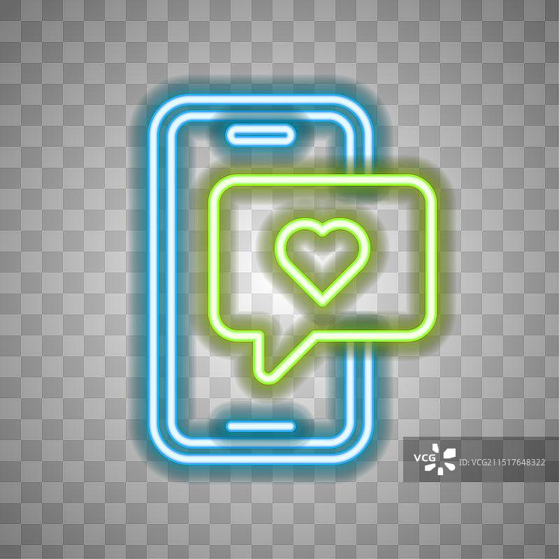 发光霓虹线智能手机爱心表情图片素材