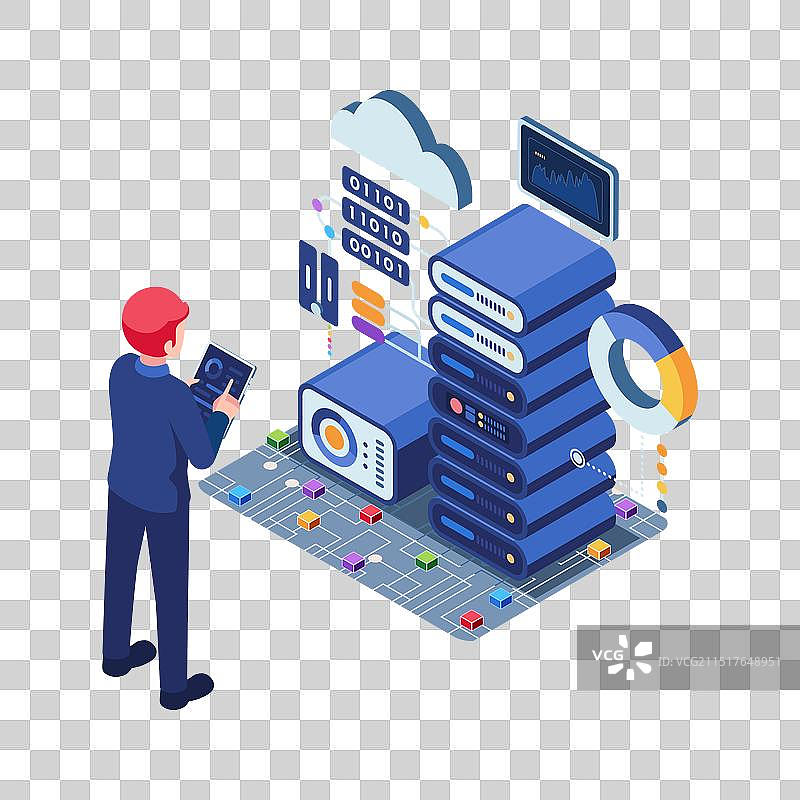 2.5D工程师监控大数据中心图片素材
