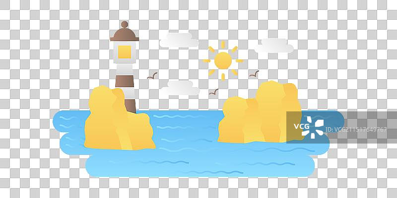 岩石蓝色海景上的灯塔和飞鸟图片素材