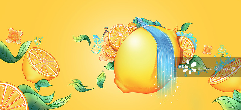柠檬茶插画封面图片素材