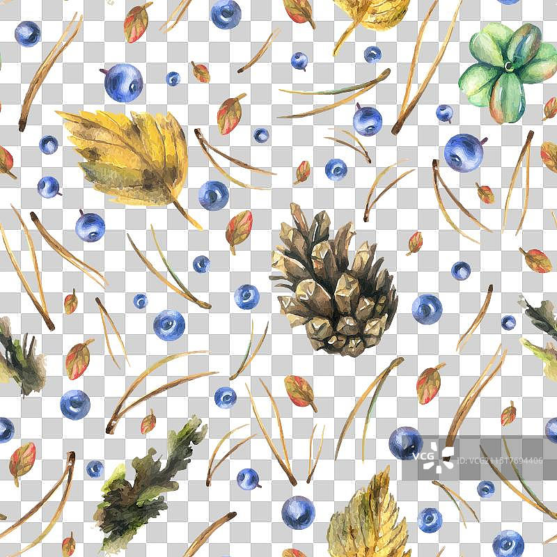 森林秋叶松果和松针图片素材