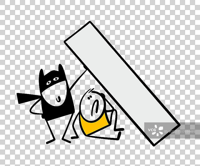 戴着黑色面具和斗篷的超人飞进了图片素材