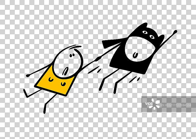 戴着黑色面具和斗篷的超人飞进了图片素材