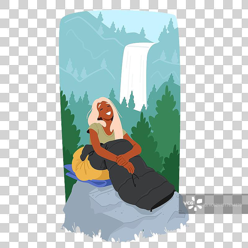 坐在岩石上的卡通女人图片素材