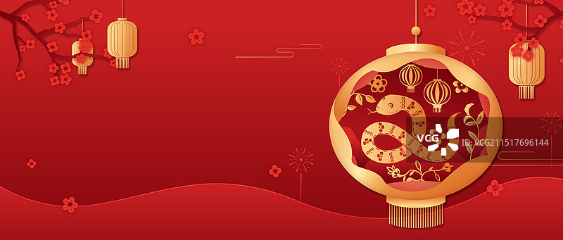 2025蛇年春节十二生肖巳蛇剪纸风格矢量插画图片素材