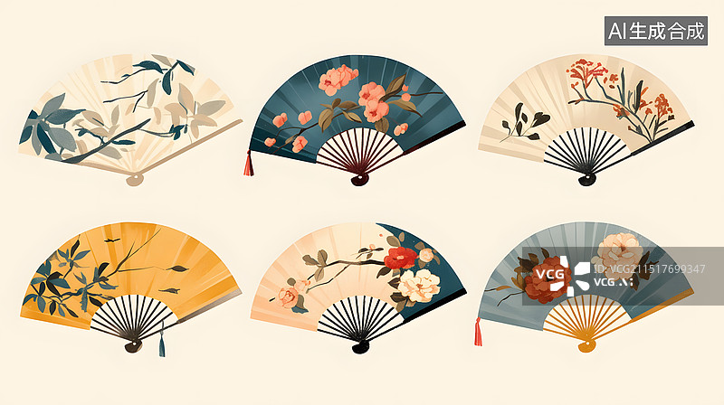 【AI数字艺术】中式传统扇子图片素材