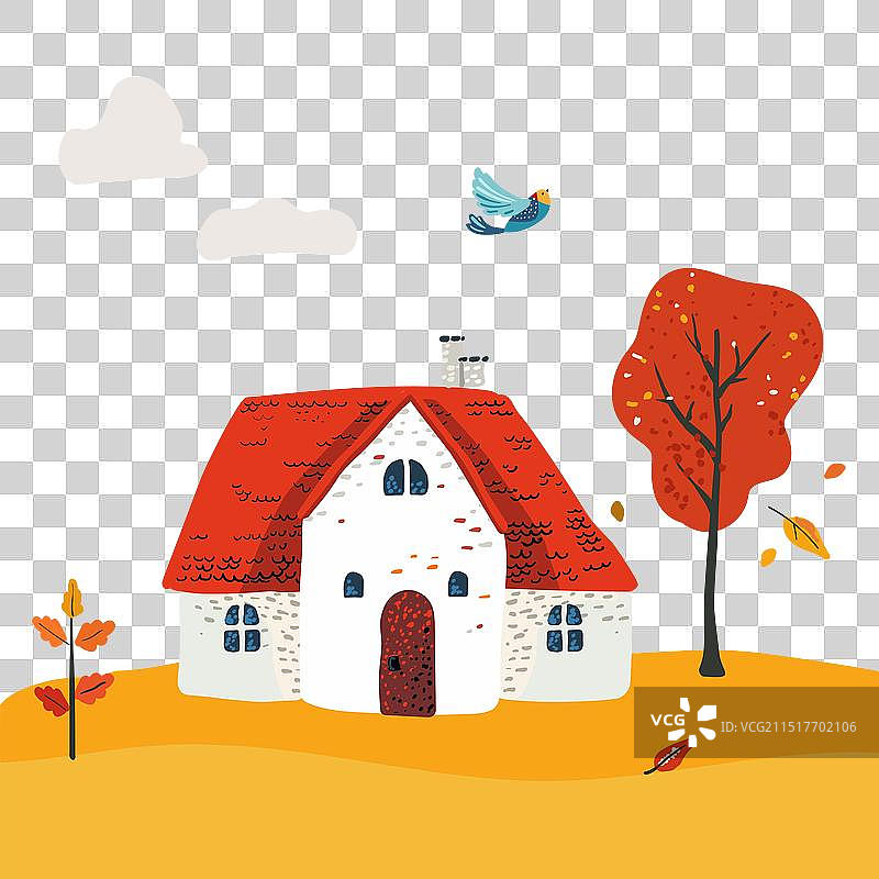 红色屋顶的卡通乡村房屋图片素材