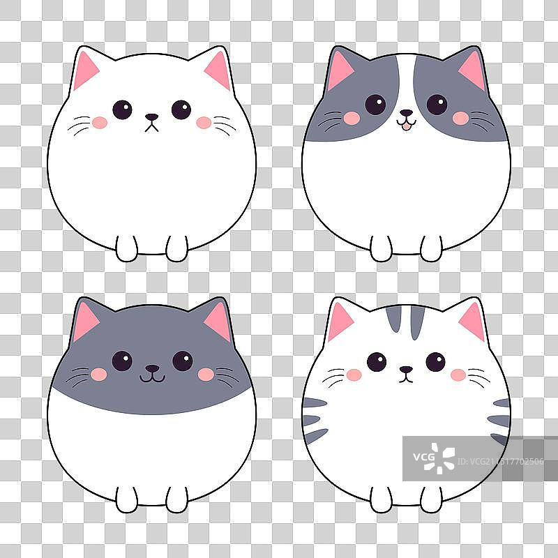 带爪子的圆形猫咪小猫图标集图片素材