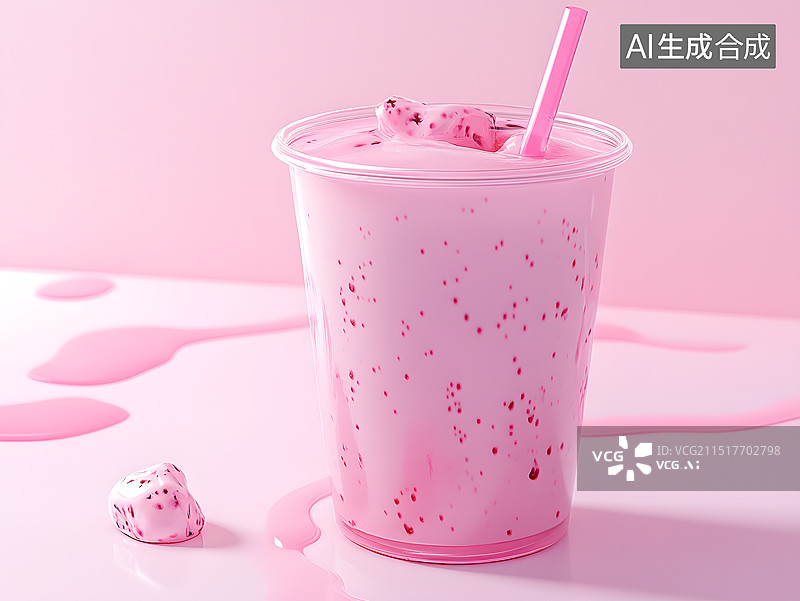 【AI数字艺术】可爱温馨的粉色冰淇淋饮料甜品奶茶背景3D卡通风格图片素材