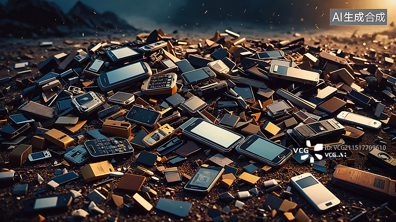 【AI数字艺术】废弃手机堆图片素材