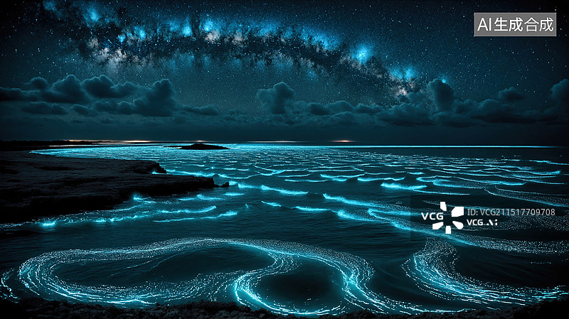 【AI数字艺术】夜海荧光奇景图片素材