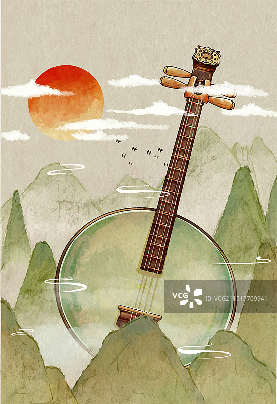 古风乐器阮插画图片素材
