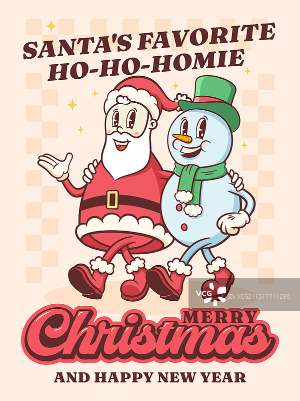 圣诞节时髦的圣诞老人和雪人复古设计图片素材