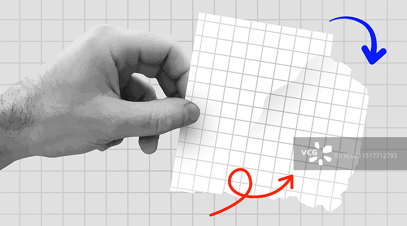 手持空白纸张的复古拼贴画图片素材