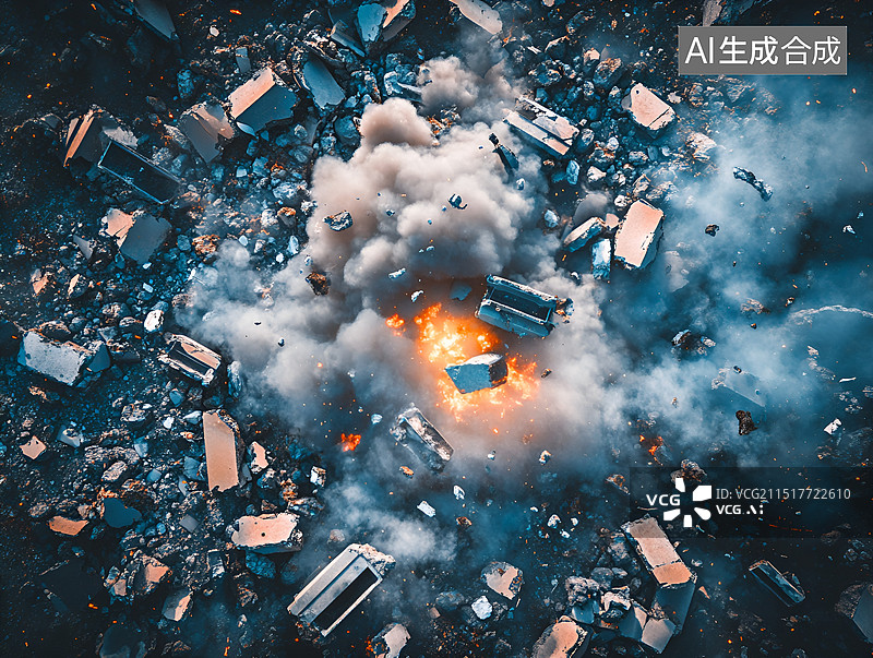 【AI数字艺术】被炸弹炸毁的城市图片素材