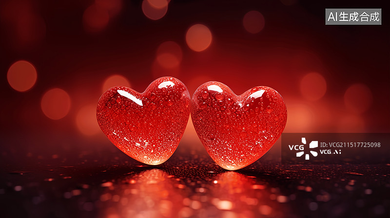 【AI数字艺术】红色心型果冻气泡七夕情人节背景图片素材