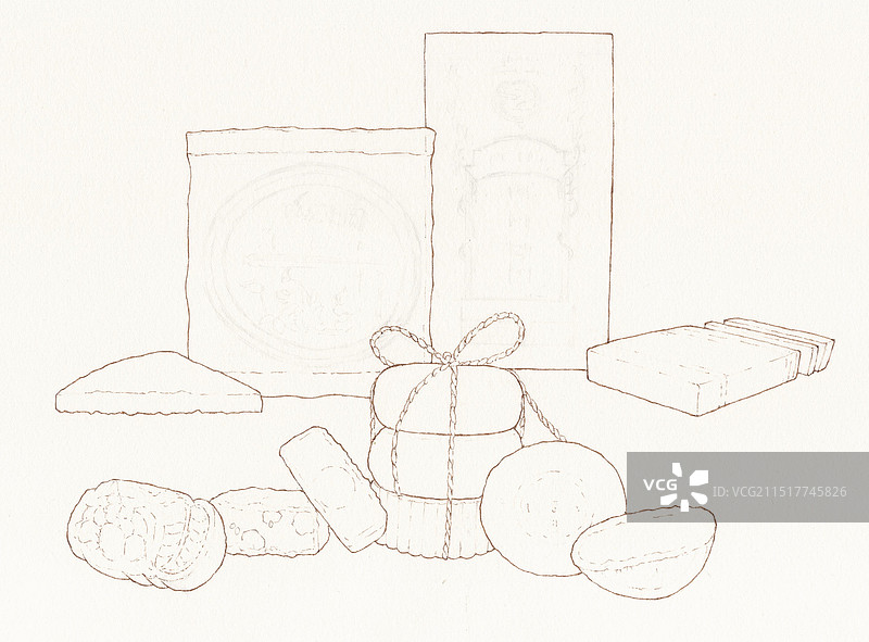 潮汕中秋点心线稿图片素材