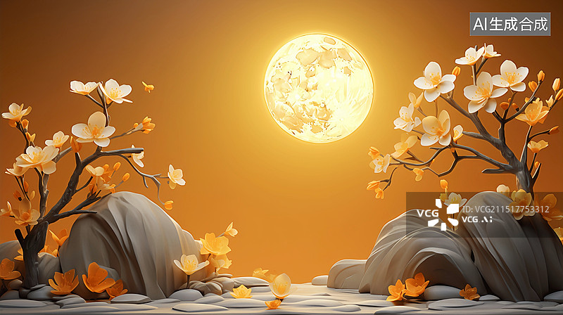 【AI数字艺术】中秋节满月新中式微缩景观节日场景图片素材