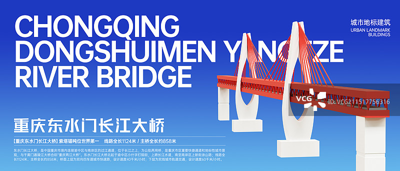 3D立体重庆东水门长江大桥地标建筑商业海报设计模板图片素材