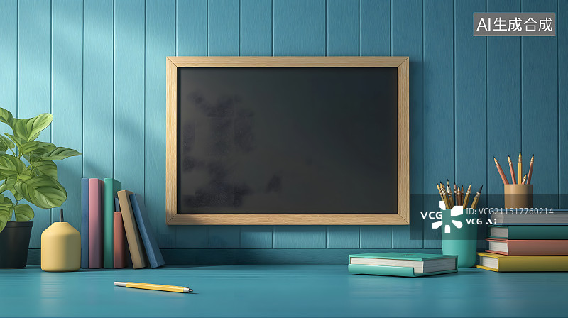 【AI数字艺术】黑板讲台书桌陈列展示背景图片素材