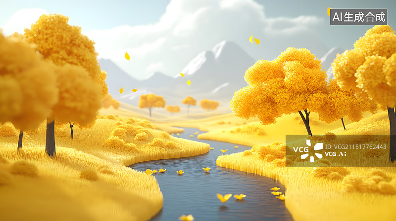 【AI数字艺术】秋天的童话金色的田野图片素材