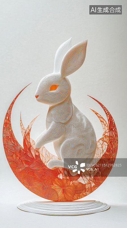 【AI数字艺术】3D 打印兔子图案纸装饰 —— 中国艺术风格图片素材