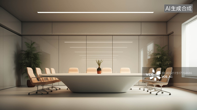 【AI数字艺术】现代办公会议室商务背景图片素材