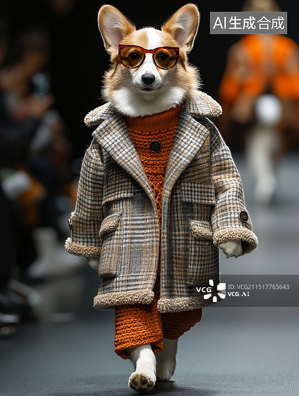 【AI数字艺术】一只拟人化穿着时装的宠物狗图片素材