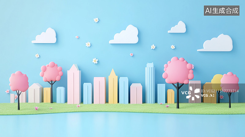 【AI数字艺术】3D立体花园城市背景图片素材