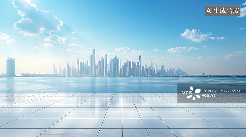 【AI数字艺术】城市风光大海、道路与广场平台汽车广告背景图图片素材