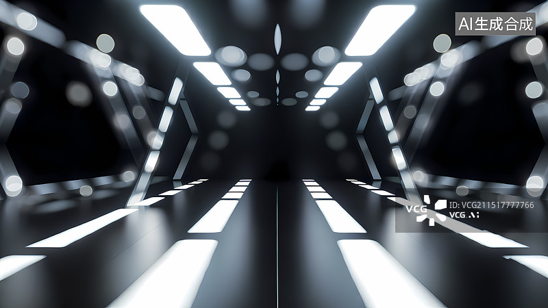 【AI数字艺术】科技感室内空间三维插画图片素材