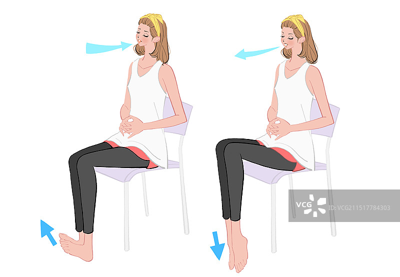 一位女士坐在椅子上做踝关节运动图片素材
