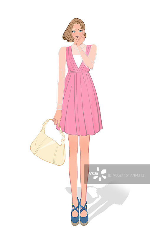 身穿衬衫裙逛街的波波头女子图片素材