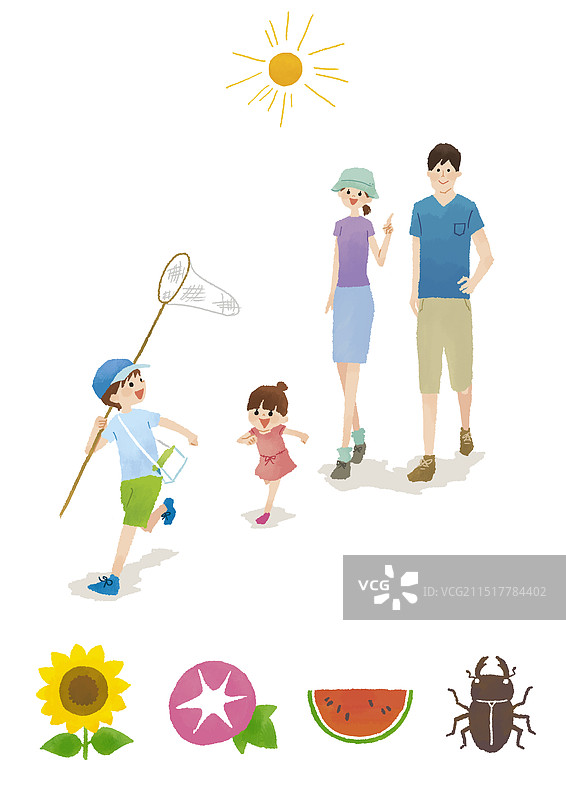 一家人外出收集昆虫，夏季图标图片素材