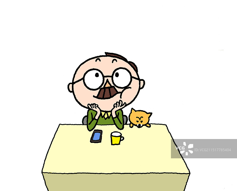 一位老人在书桌前思考生活、爱好和各种事情，其乐融融图片素材