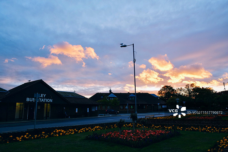 日落时的英国海边小镇菲雷Filey景色图片素材