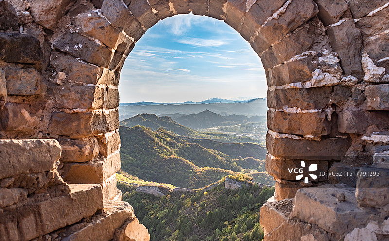 秋天北京密云古北口蟠龙山长城敌楼内景图片素材
