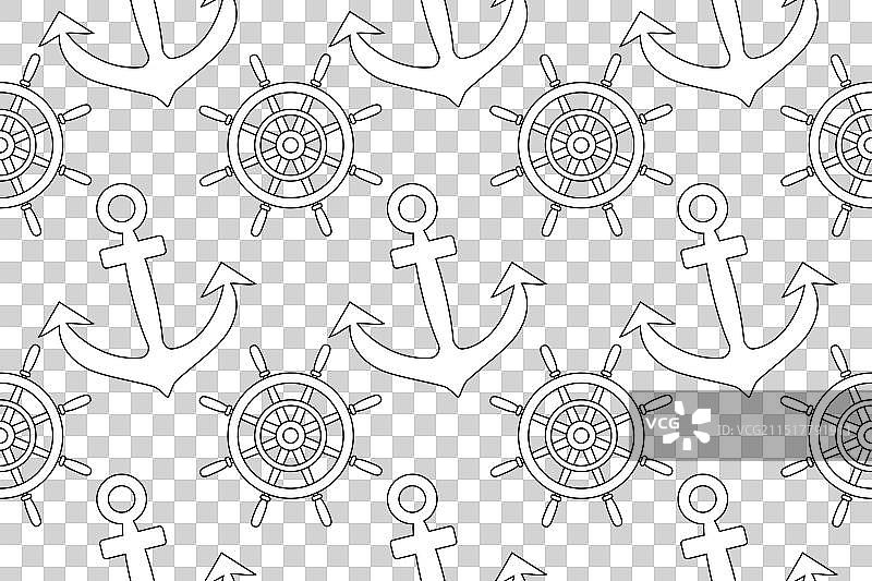 锚和轮船航海涂色页图片素材