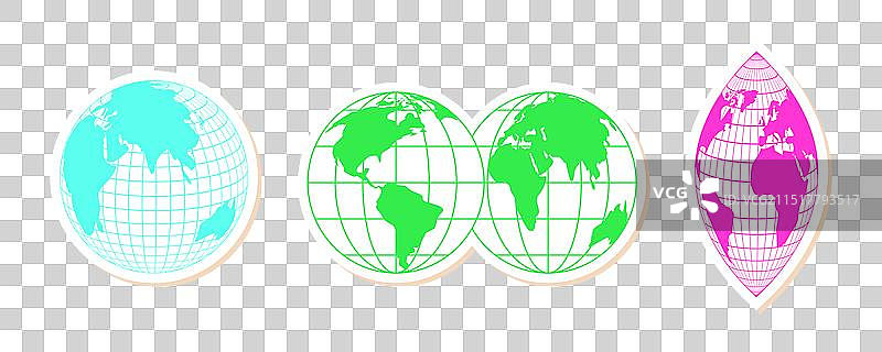 Y2K风格的数字地球线框贴纸图片素材