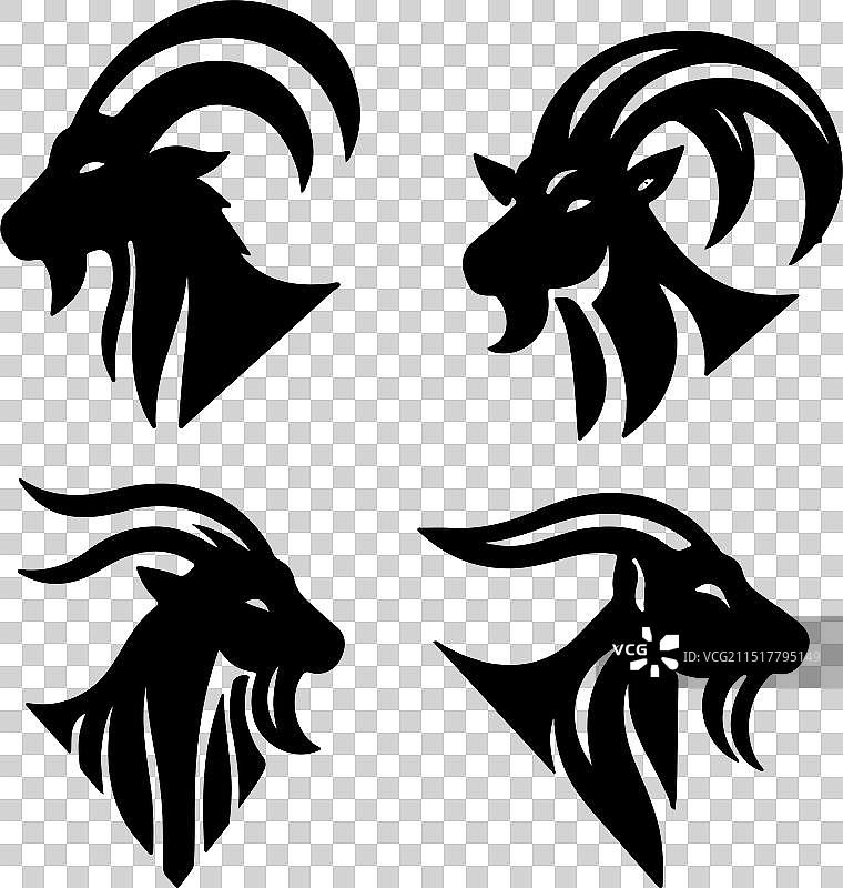 白色背景山羊黑色剪影图片素材