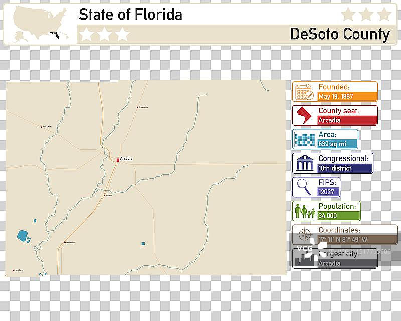 美国佛罗里达州德索托县地图图片素材