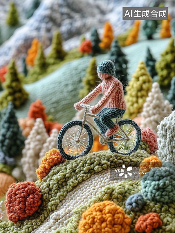 【AI数字艺术】插画毛线编织骑行图片素材