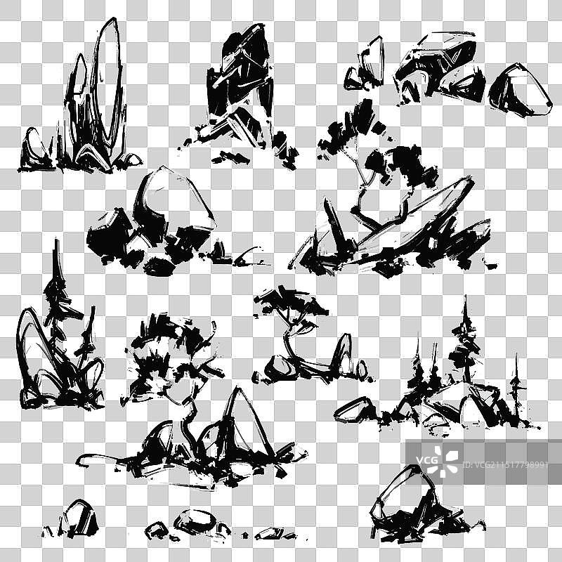 岩石和树木素描图片素材