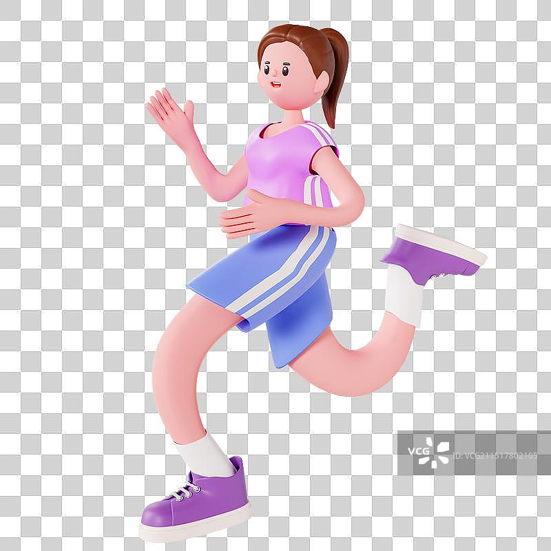 3D渲染的立体跑步的女孩运动人物体育元素图片素材