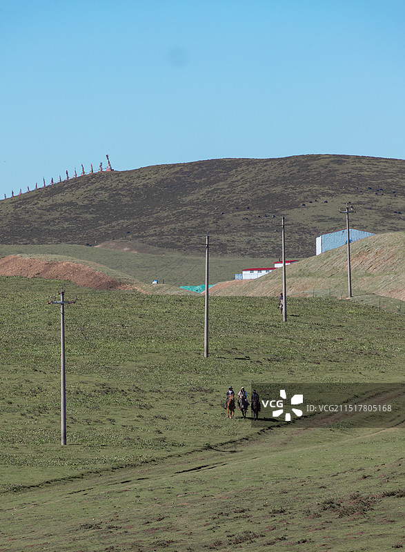 甘南桑科草原骑马的牧民图片素材
