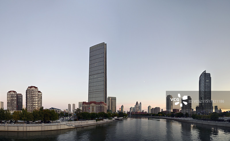 天津市海河两岸城市天际线日落风光图片素材