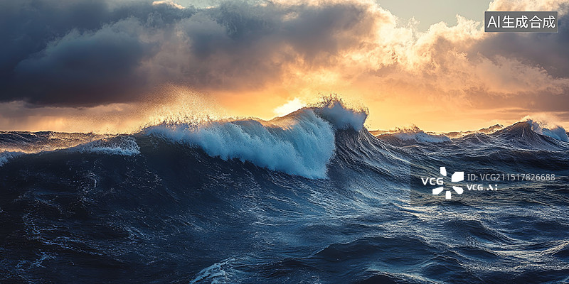 【AI数字艺术】海面上卷起的海浪图片素材