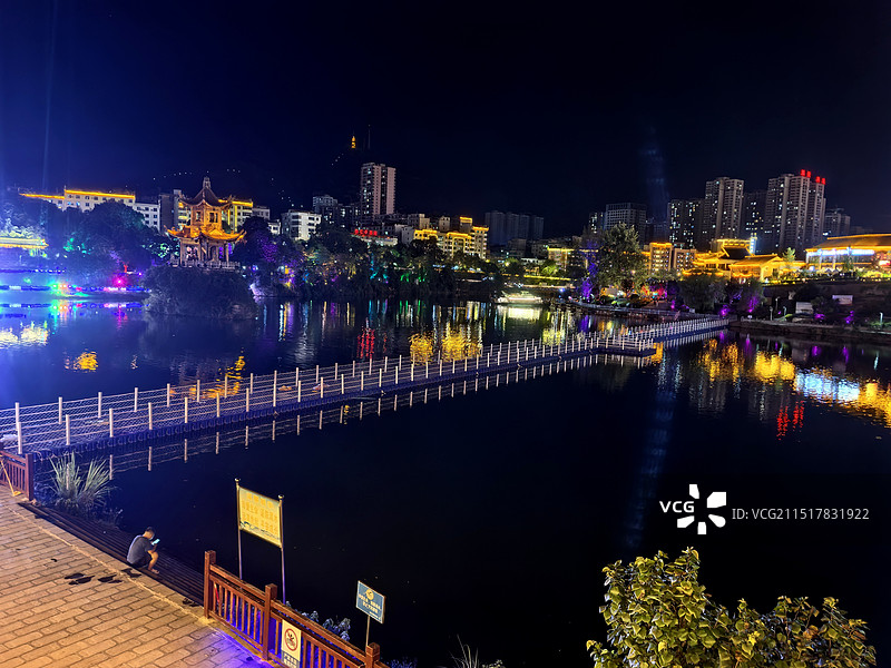 锦江浮桥夜景图片素材