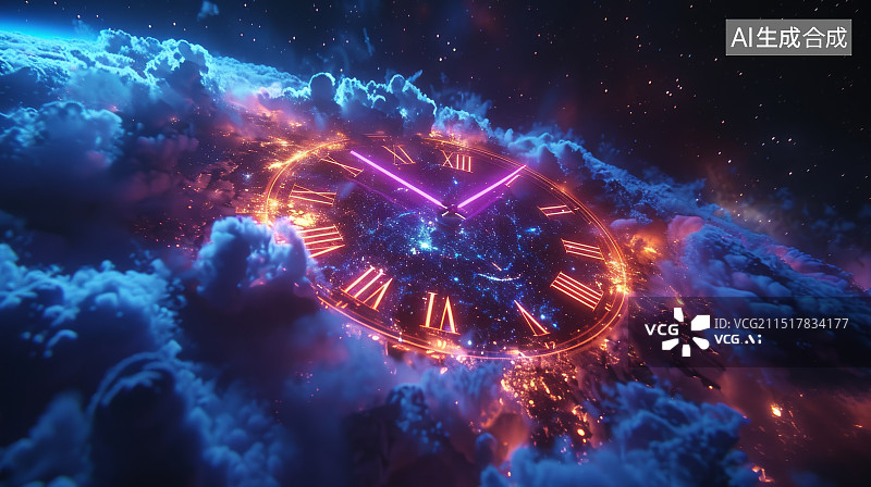 【AI数字艺术】梦幻星云中的时间流逝图片素材
